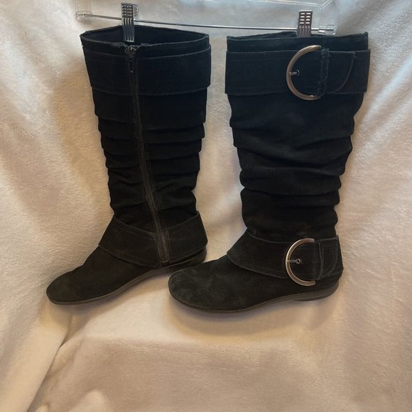 White Mountain Shoes - White Mountain Black Suede With Buckle Side Zip Mid Calf Boot Women's Size 7.5